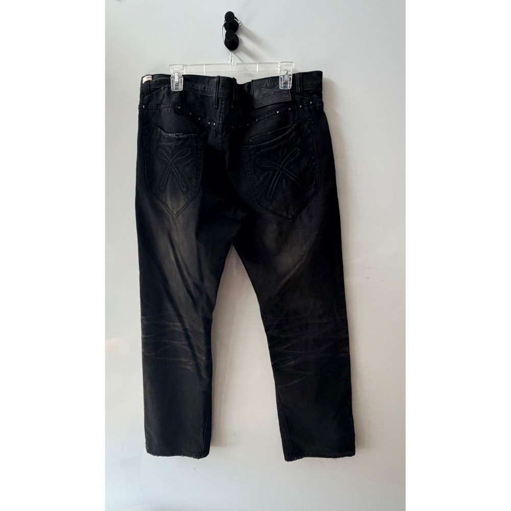 Akoo Mens Faded Black Studded Embroidered Streetwear Denim Jeans Size 40x33 - Picture 5 of 11